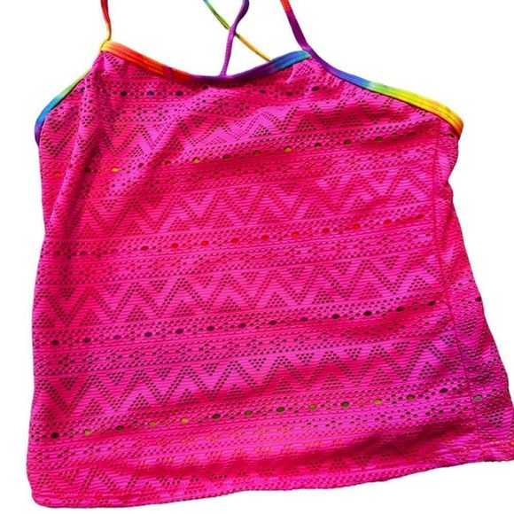 Op Sz XS (4-5) Girls swim top only  Pink crochet lined with tie dye So cute - Picture 1 of 3